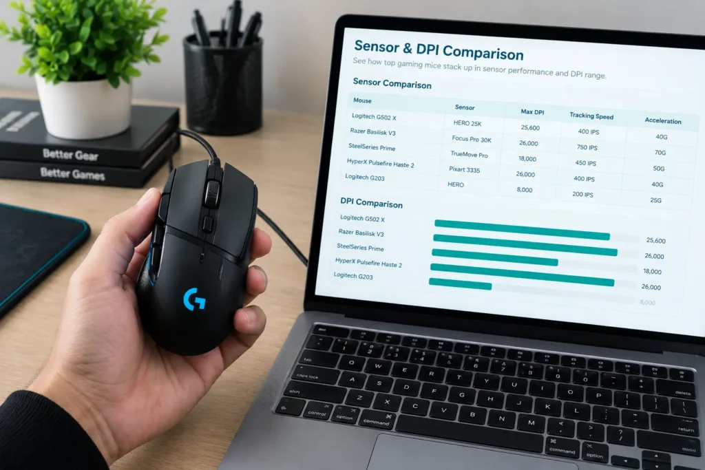 Comparing wired gaming mouse specs during selection in 2026