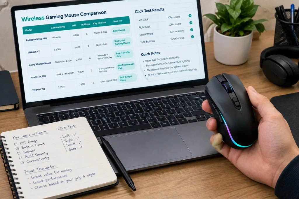 Comparing wired gaming mouse specs during selection in $20