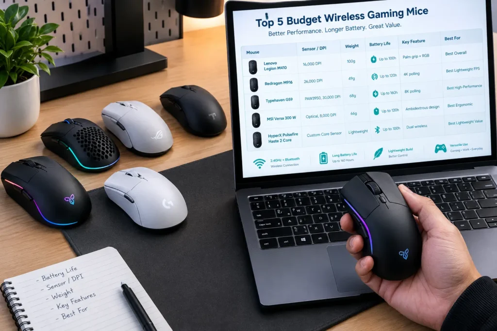 Comparing wireless gaming mouse specs during selection in $50
