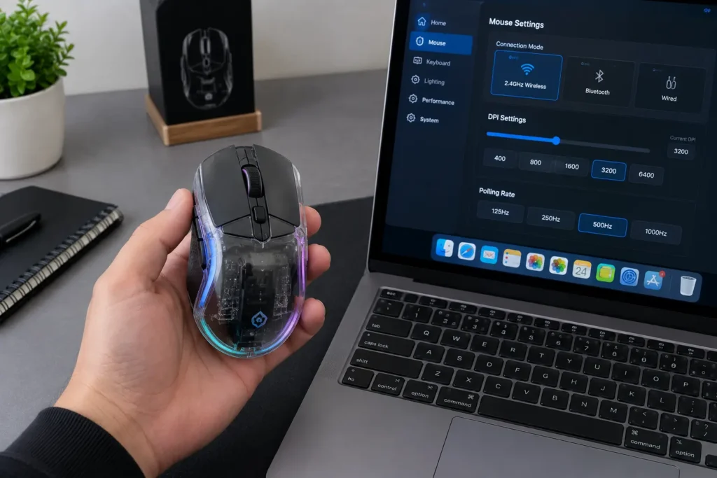 Comparing transparent gaming mouse specs during selection