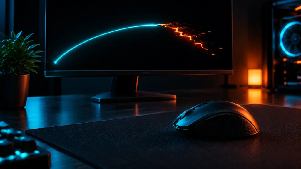 Fast mouse flick across a large pad with a clean light streak to show enough tracking speed