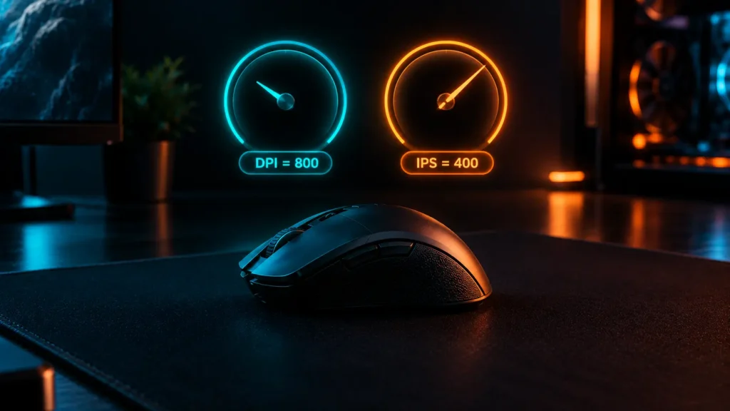 Light trail stopping and turning sharply to show mouse sensor acceleration