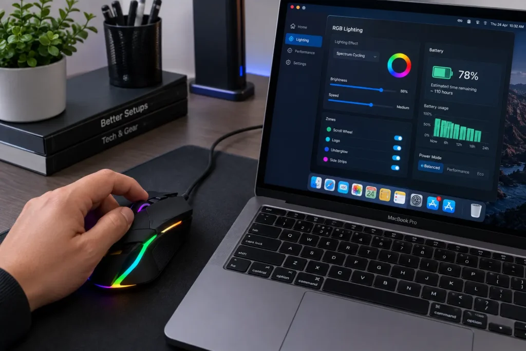 Testing RGB lighting and battery life on gaming mice