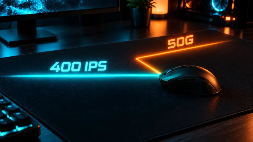 Two blank dials above a gaming mouse to show the difference between DPI and IPS